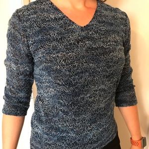 Blue/black woven knit textured top
